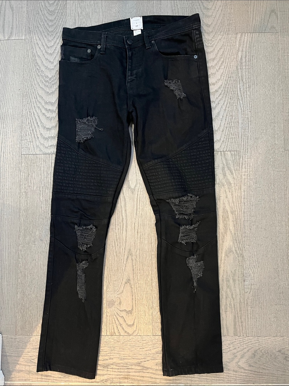 Gap x Stampd x GQ Black Moto Biker Distressed Jeans 30x32 (Men’s Slim)